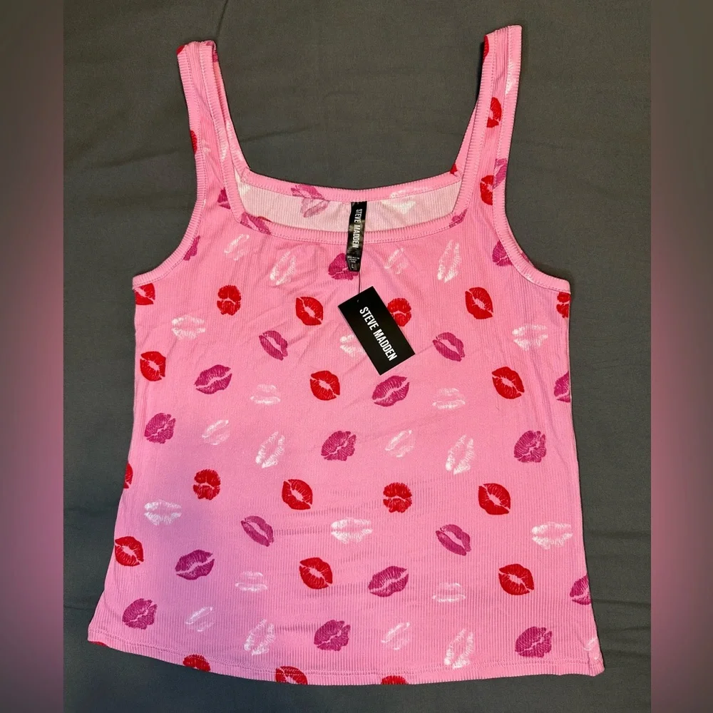 Steve Madden Pink Lips Cami Tank & Shorts Pajama Lounge Set
